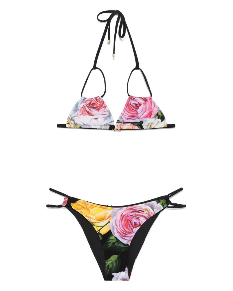 Dolce & Gabbana Bikini mit Blumen-Print - Schwarz Schwarz