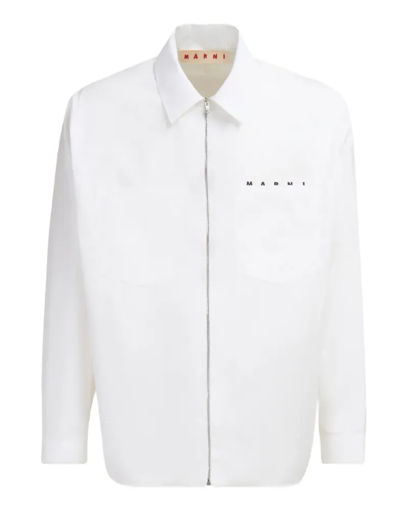 Marni logo-print zip-up shirt - Weiß Weiß