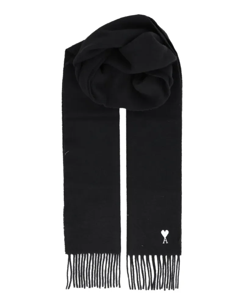 AMI Paris black wool scarf with Ami de Coeur - Schwarz Schwarz