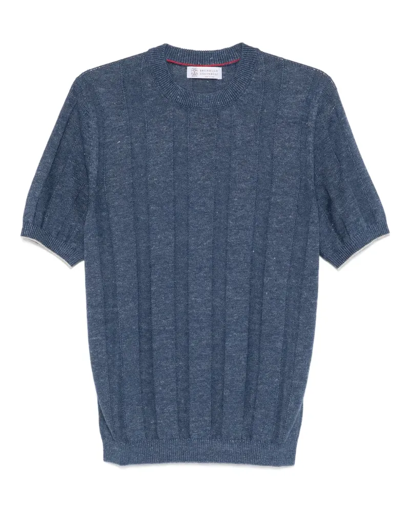 Brunello Cucinelli ribbed short-sleeve knitted T-shirt - Blau Blau