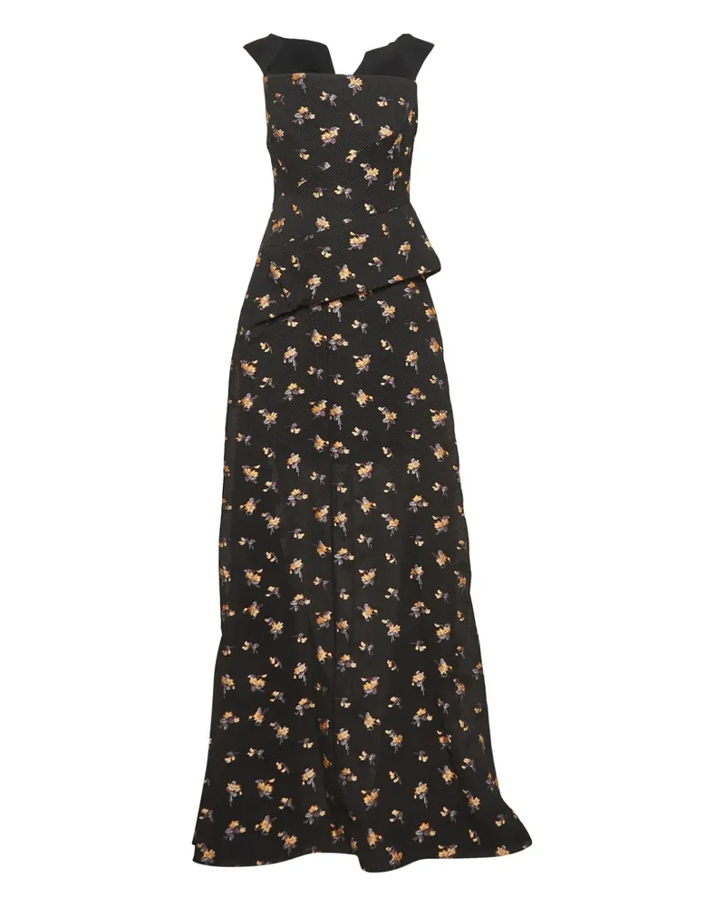 Roland Mouret Maxikleid mit Blumen-Print - Schwarz Schwarz