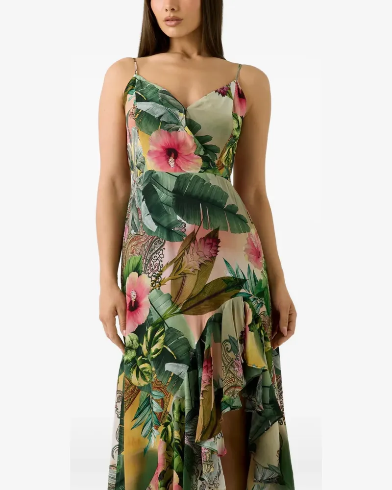 Guess Asymmetrisches Kleid mit Blumenprint - Grün Grün