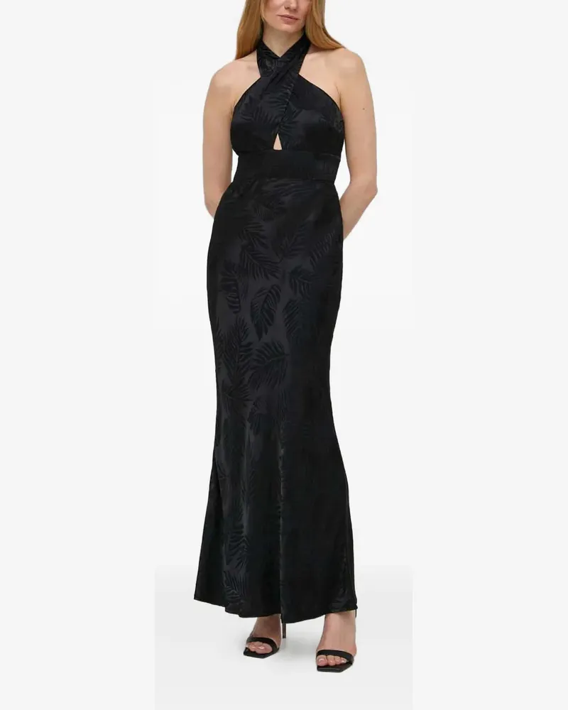 Guess Neckholder-Maxikleid mit Blatt-Print - Schwarz Schwarz