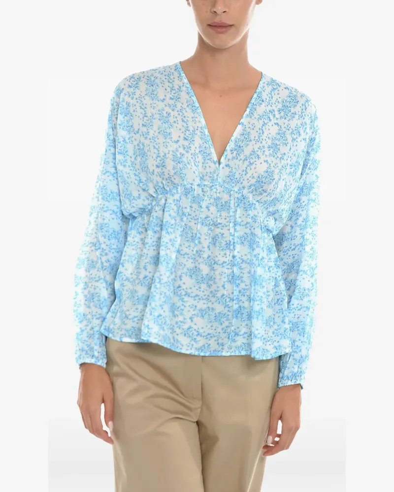 Samsøe & Samsøe floral-pattern puff-sleeve blouse - Blau Blau