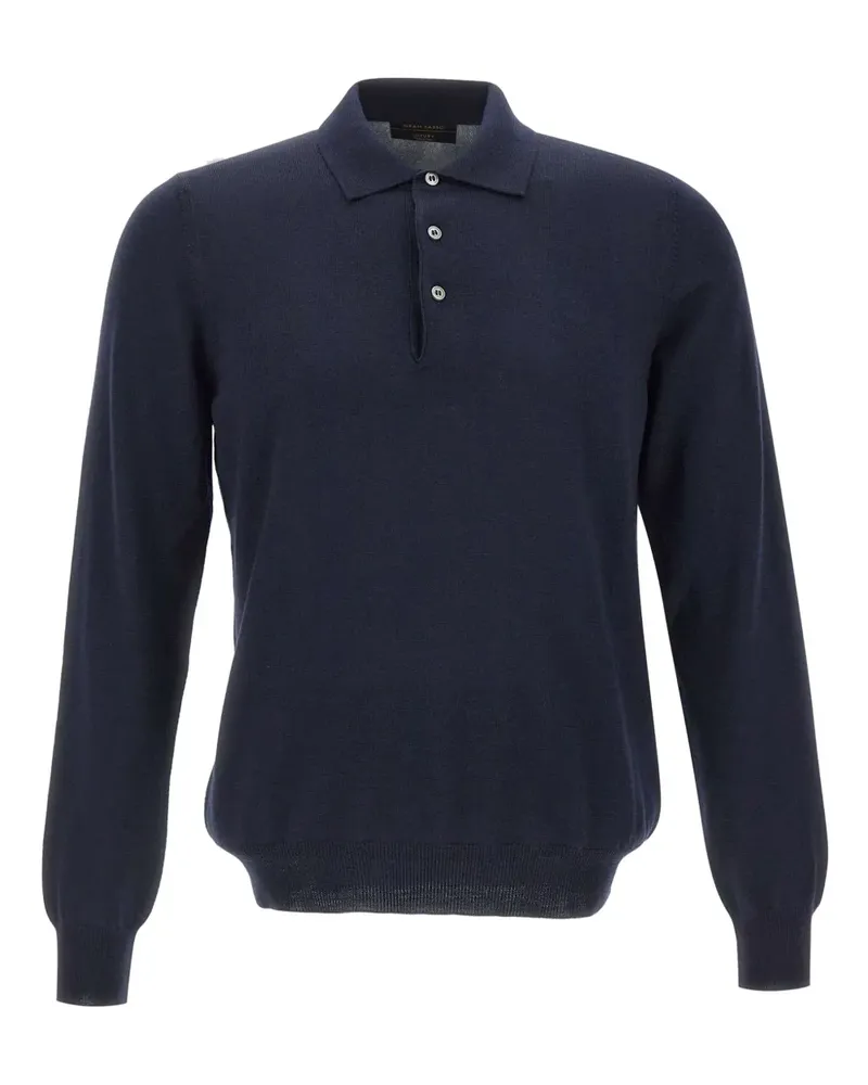 Gran Sasso Langärmeliges Poloshirt - Blau Blau