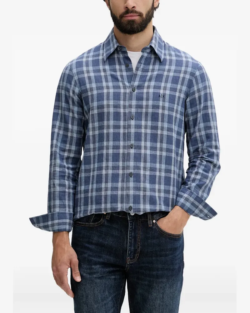 Armani Exchange Kariertes Hemd mit Logo-Stickerei - Blau Blau