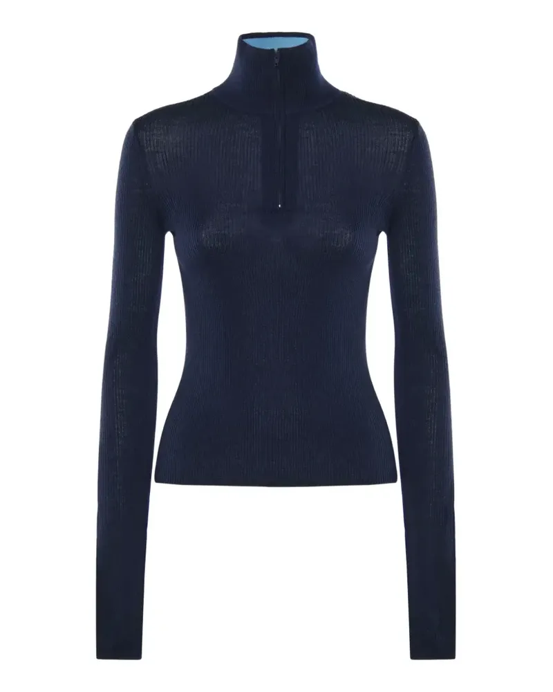 FRANKIE Shop Gerippter Sade Cardigan mit Reißverschluss - Blau Blau