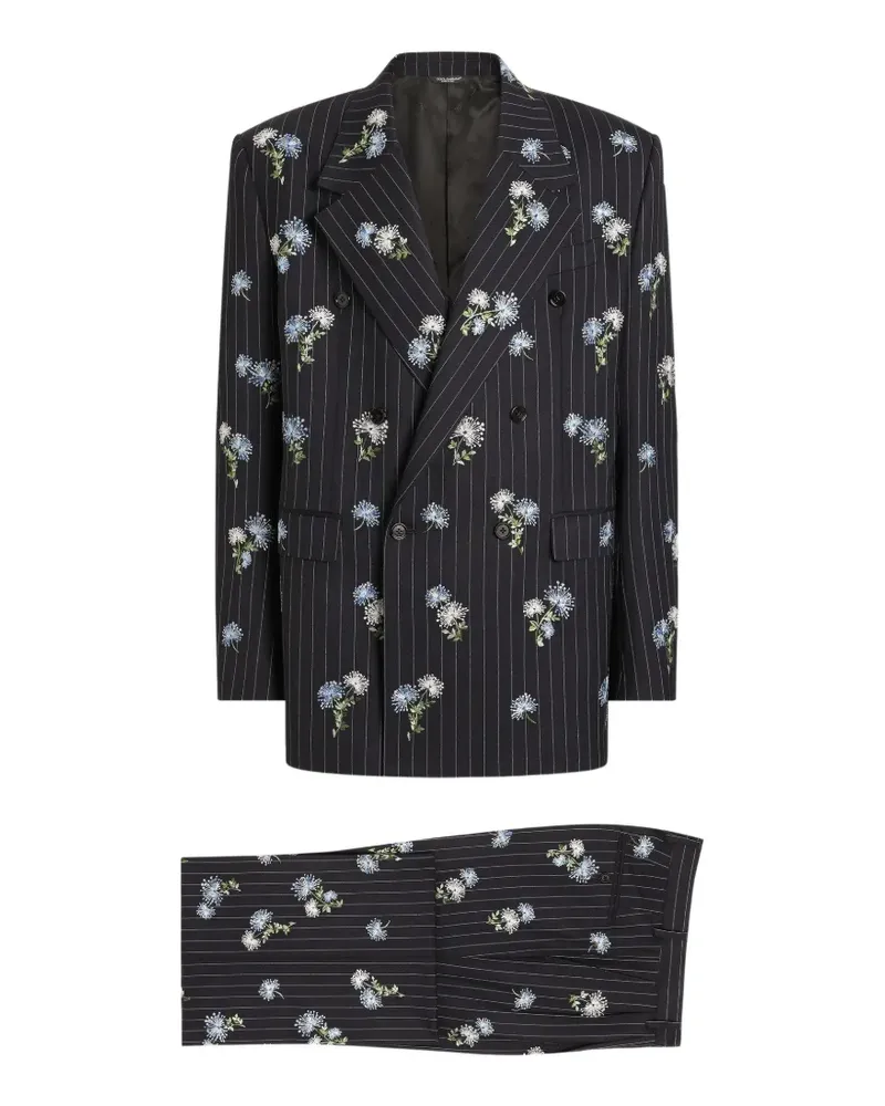 Dolce & Gabbana Doppelreihiger Palermo Wollanzug mit Stickerei - Schwarz Schwarz