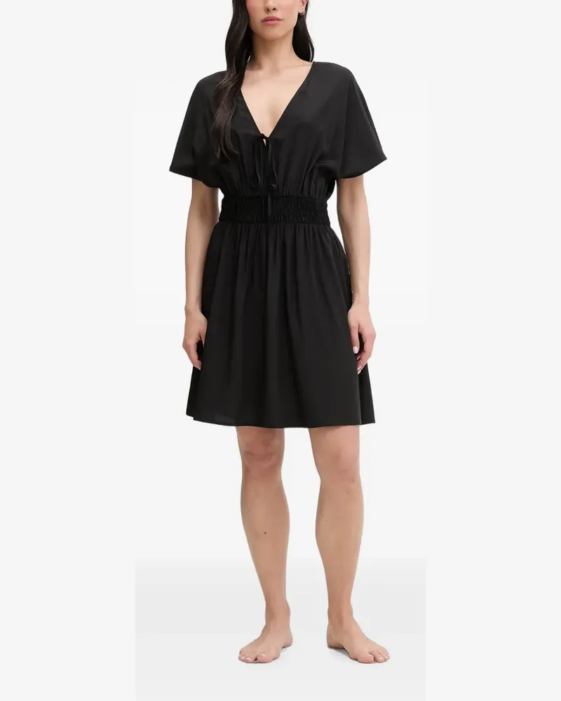 Liu Jo smocked-waist tie-fastening midi dress - Schwarz Schwarz