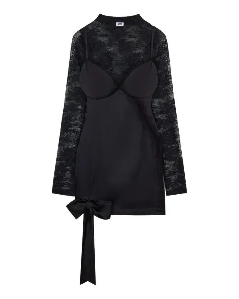 GCDS Minikleid mit Spitzeneinsätzen und Schleife - Schwarz Schwarz