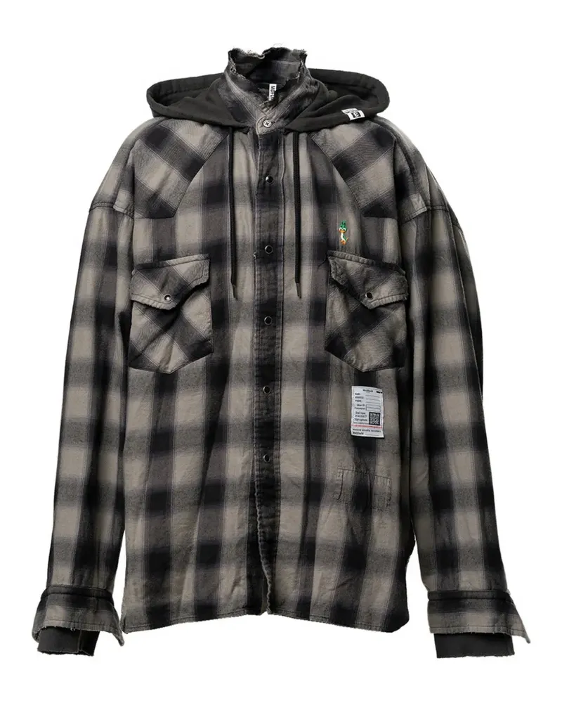 MIHARAYASUHIRO checkered hooded shirt - Schwarz Schwarz