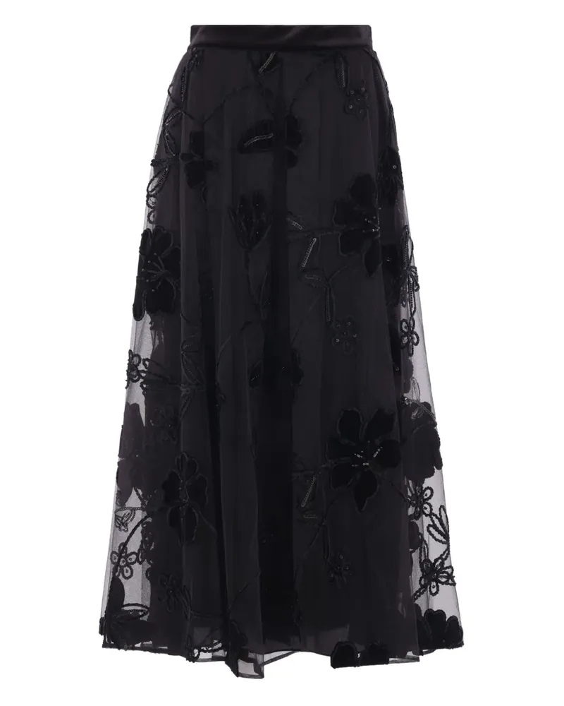 Elie Saab Strukturierter Midirock mit Blumenstickerei - Schwarz Schwarz