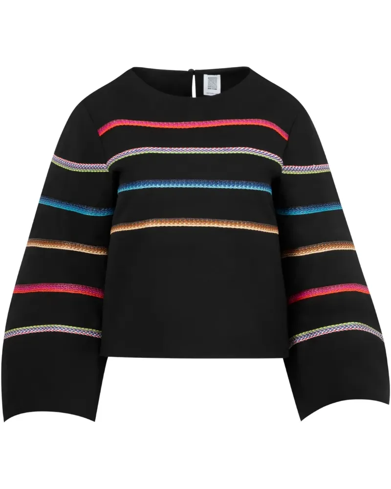 Rosie Assoulin Gestreifter Pullover aus Raffiabast - Schwarz Schwarz