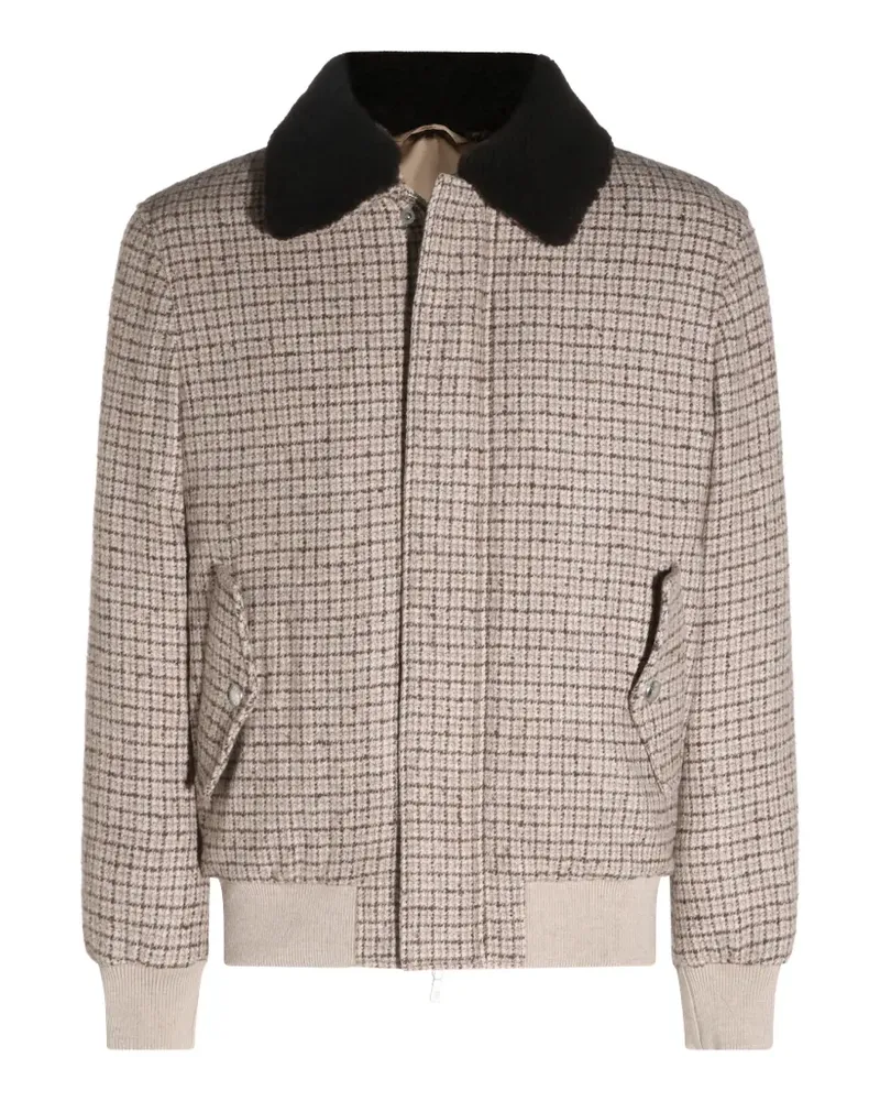 Eleventy Karierte Jacke mit Shearling-Kragen - Nude Nude
