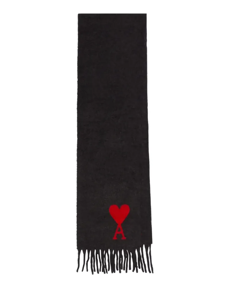 AMI Paris fringed logo scarve - Grau Grau