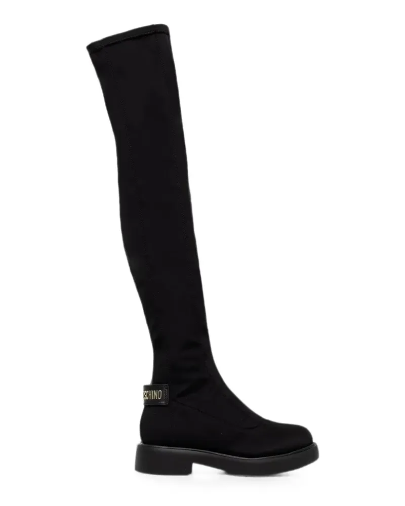 Moschino Overknee-Stiefel mit Logo-Schild - Schwarz Schwarz