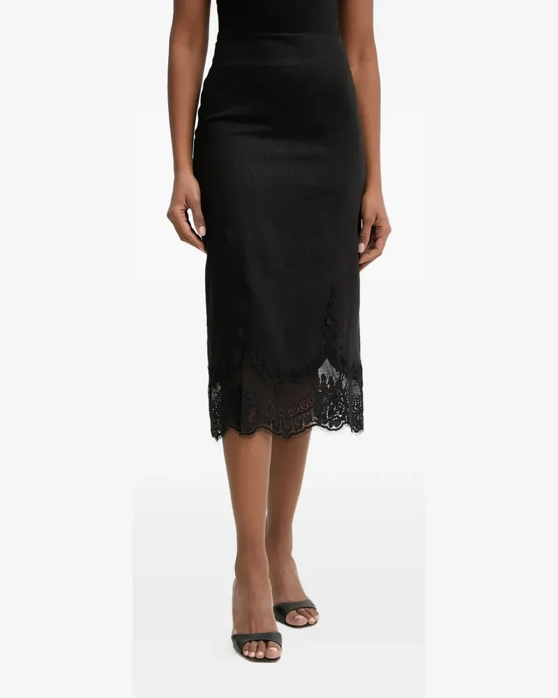 Twin-Set lace-trim scalloped-hem skirt - Schwarz Schwarz