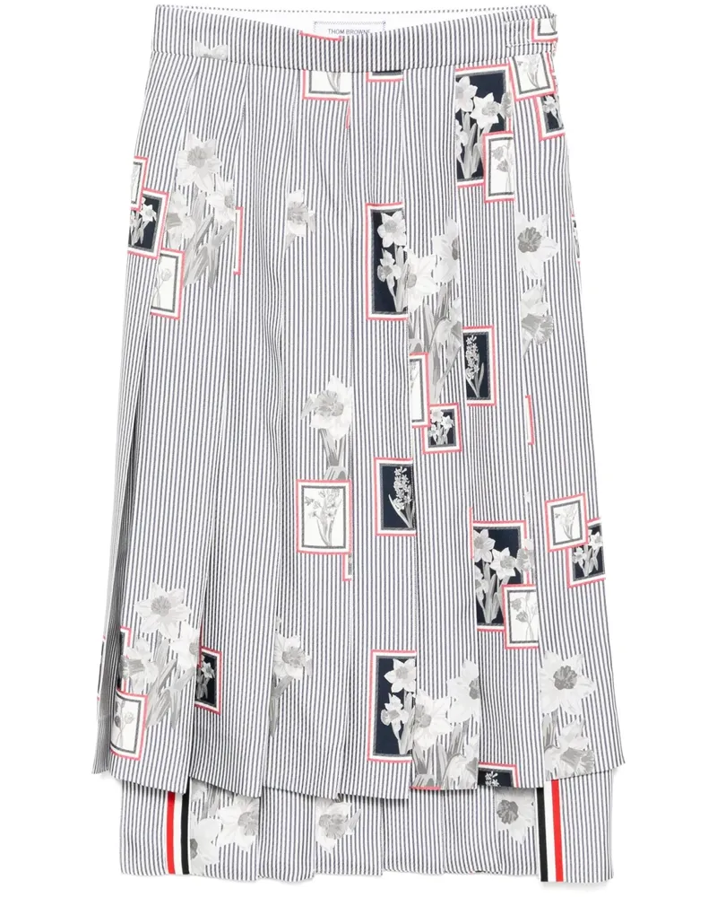 Thom Browne Gerahmter Faltenrock mit Blumen - Blau Blau