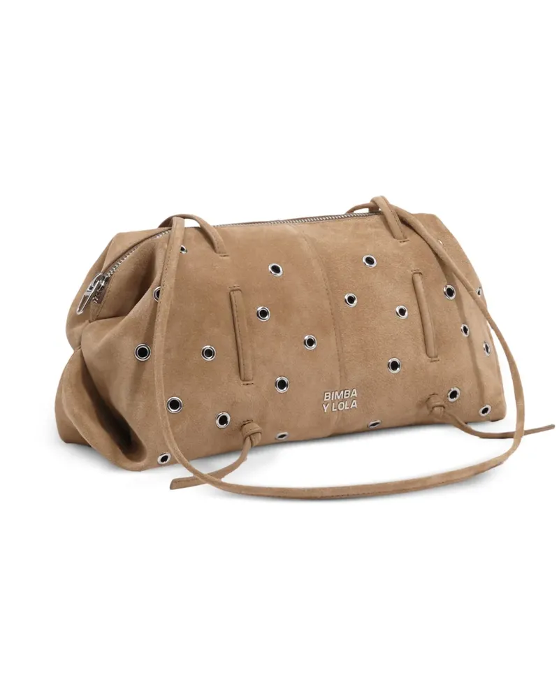 BIMBA Y LOLA Mittelgroße beige Lolita Tasche aus Wildleder mit Nieten - Nude Nude