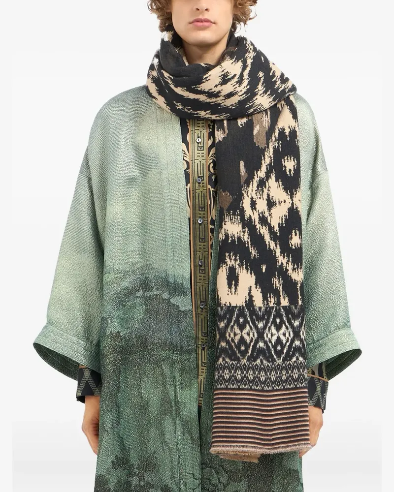 Pierre-Louis Mascia abstract-pattern frayed scarf - Schwarz Schwarz