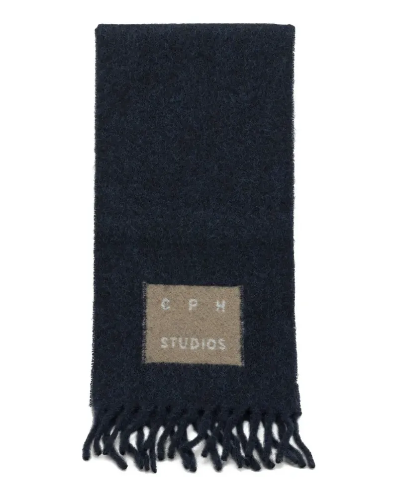 Copenhagen logo-patch fringed scarf - Blau Blau