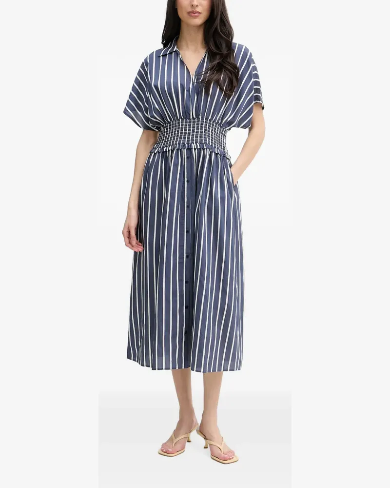 Joseph Ribkoff vertical-stripe smocked-waist midi dress - Blau Blau