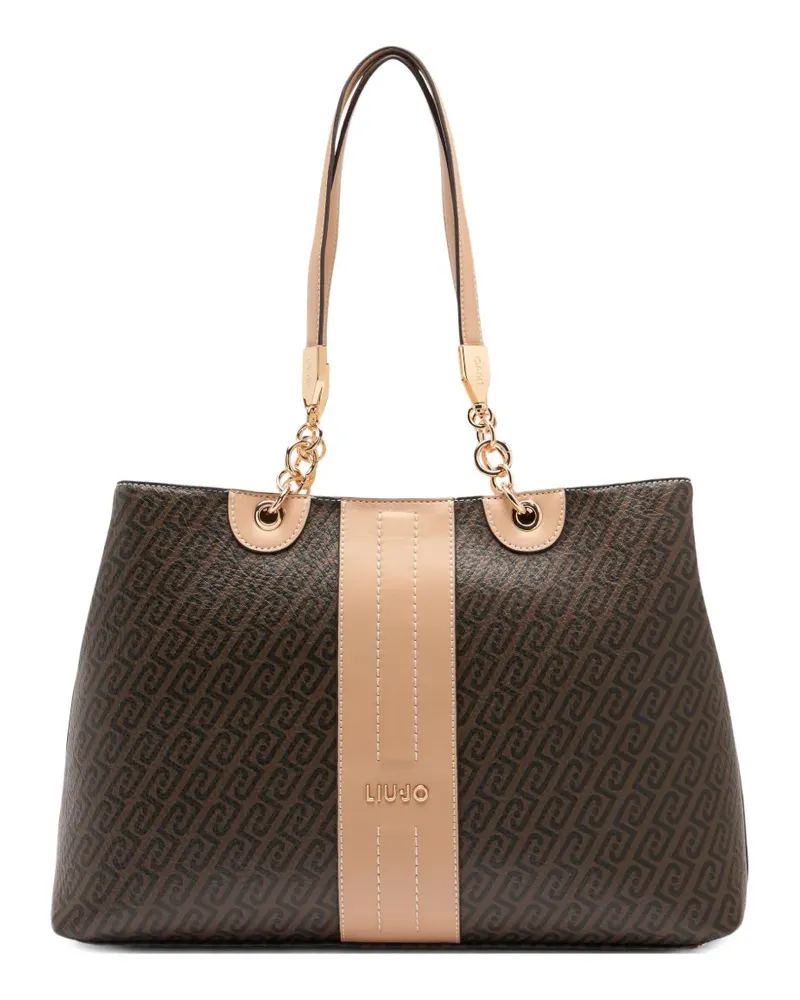 Liu Jo medium monogram printed chain tote bag - Braun Braun