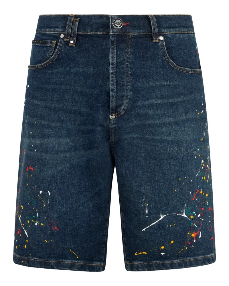Philipp Plein Jeans-Shorts mit Farbklecks-Print - Blau Blau