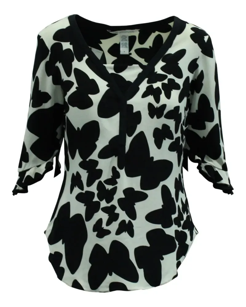 Diane von Furstenberg Retta butterfly-print ruffled-sleeves blouse - Grün Grün
