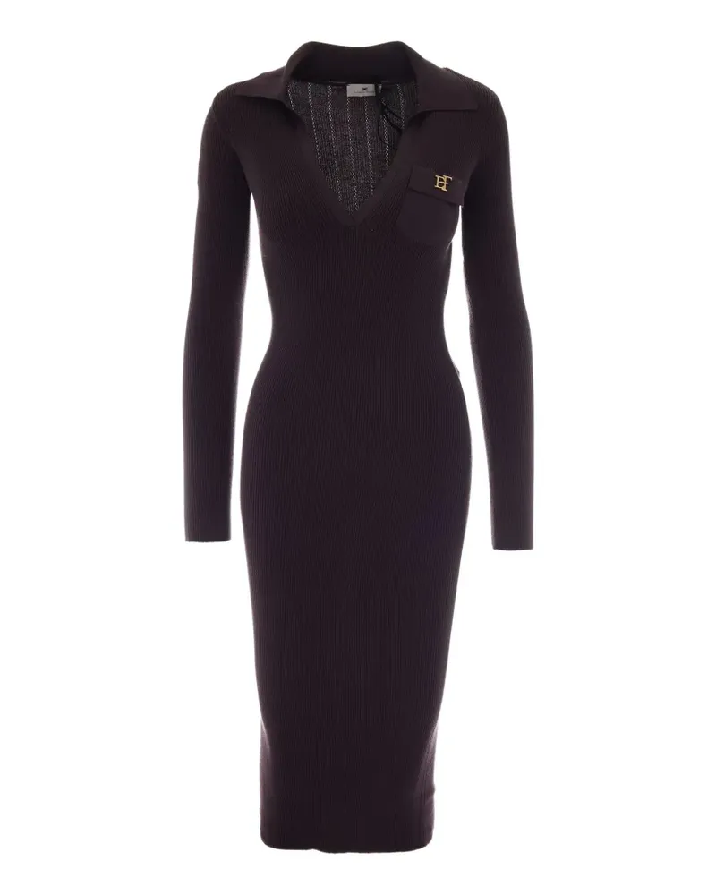 Elisabetta Franchi logo-plaque ribbed-knit midi dress - Braun Braun