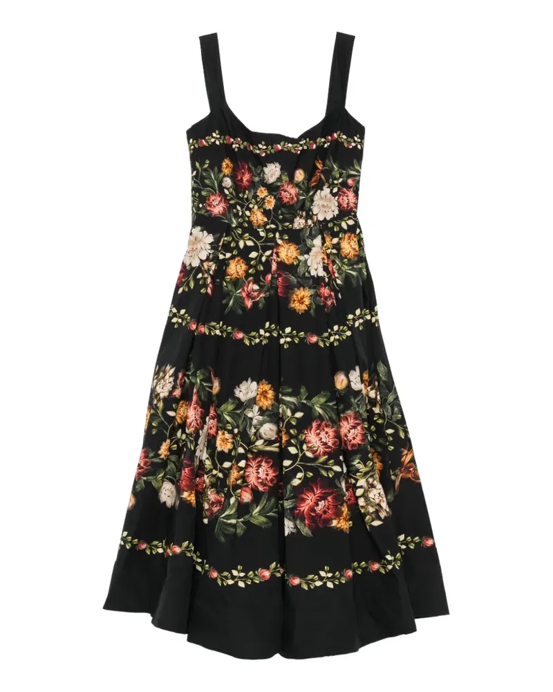 AGUA BENDITA Alcaparra Paramo floral-print pleated midi dress - Schwarz Schwarz