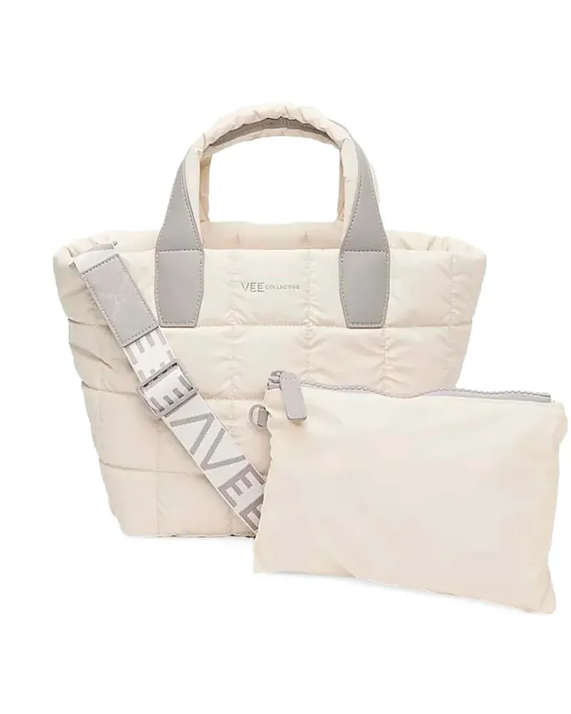 VeeCollective small Porter quilted logo-strap tote bag - Nude Nude