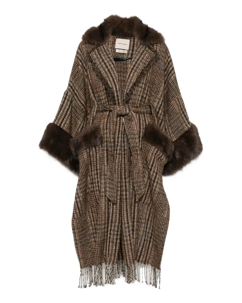 Front Street 8 Karierte Jacke mit Faux Fur-Besatz - Braun Braun