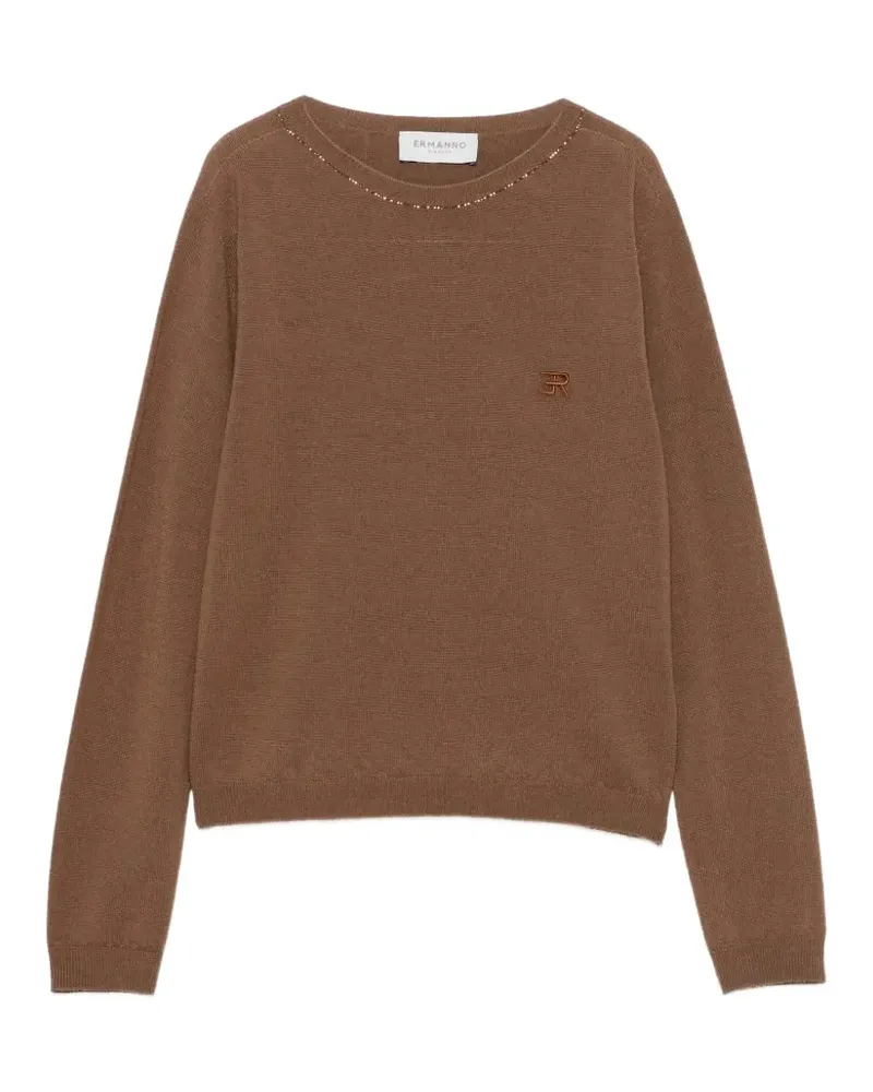 Ermanno Scervino Pullover mit Kristallen und Logo-Stickerei - Braun Braun