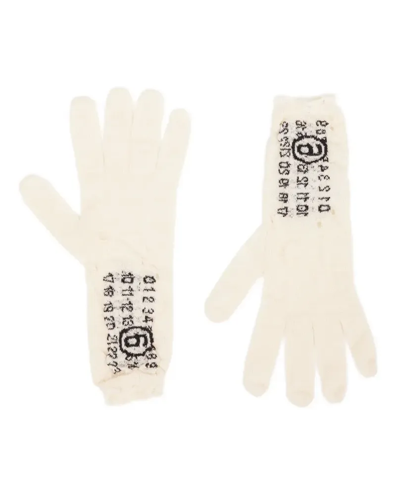 Maison Margiela Gestrickte Handschuhe mit Nummern-Motiv - Weiß Weiß