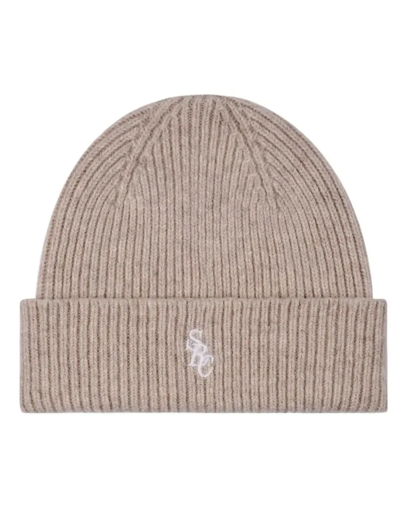 SPORTY & RICH embroidered-logo ribbed beanie hat - Nude Nude