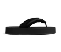 Flache Flip-Flops mit Fransen - Schwarz