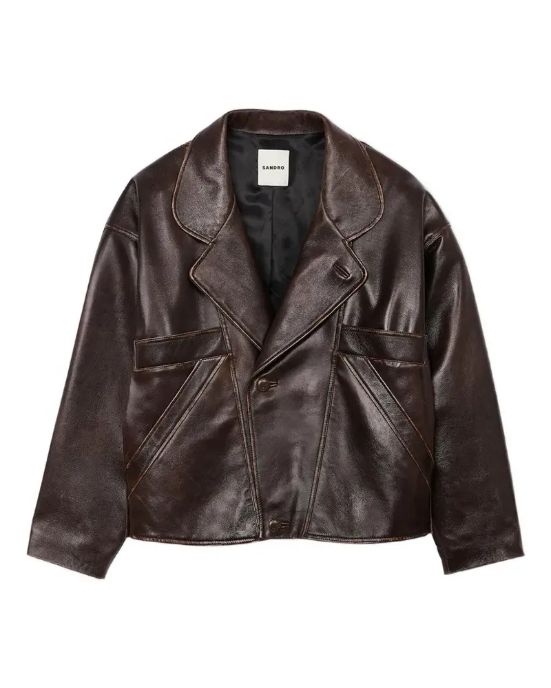 Sandro Oversized-Lederjacke - Braun Braun