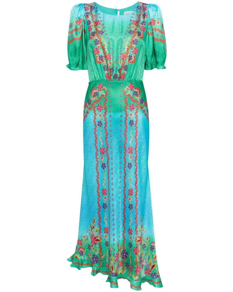 Saloni Vida Seidenkleid mit Blumen-Print - Blau Blau