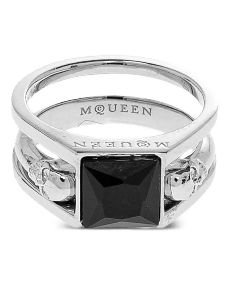 Alexander McQueen Twin Skull square ring - Silber Silber