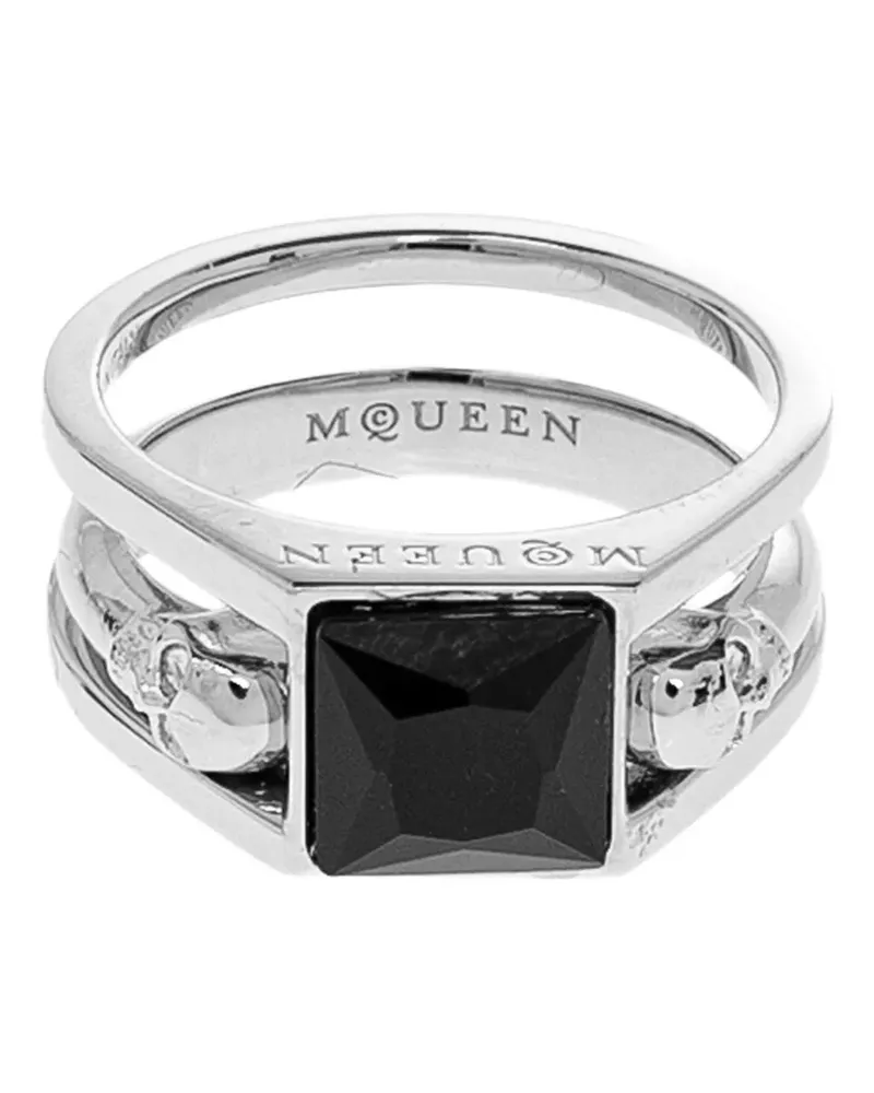 Alexander McQueen Twin Skull square ring - Silber Silber