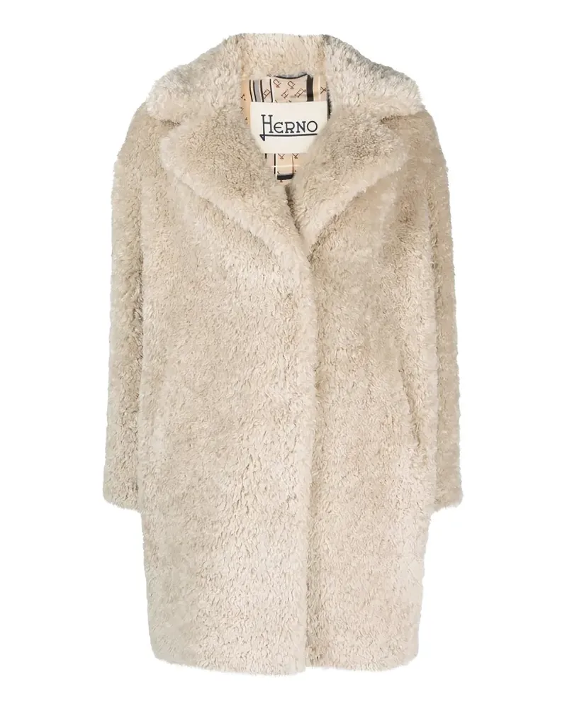 Herno faux-shearling notched-lapel coat - Nude Nude