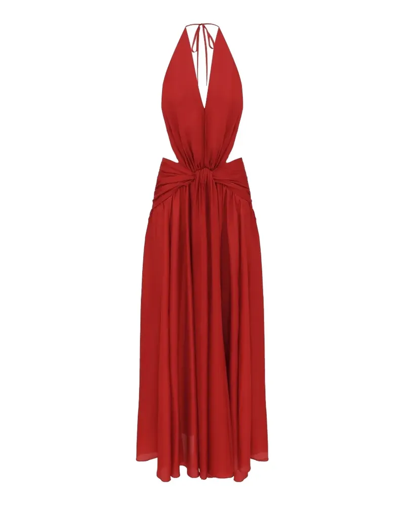 Zimmermann ZIM INDRA PLUNGE HALTER MAXI DRESS RASPBERRY - Rot Rot