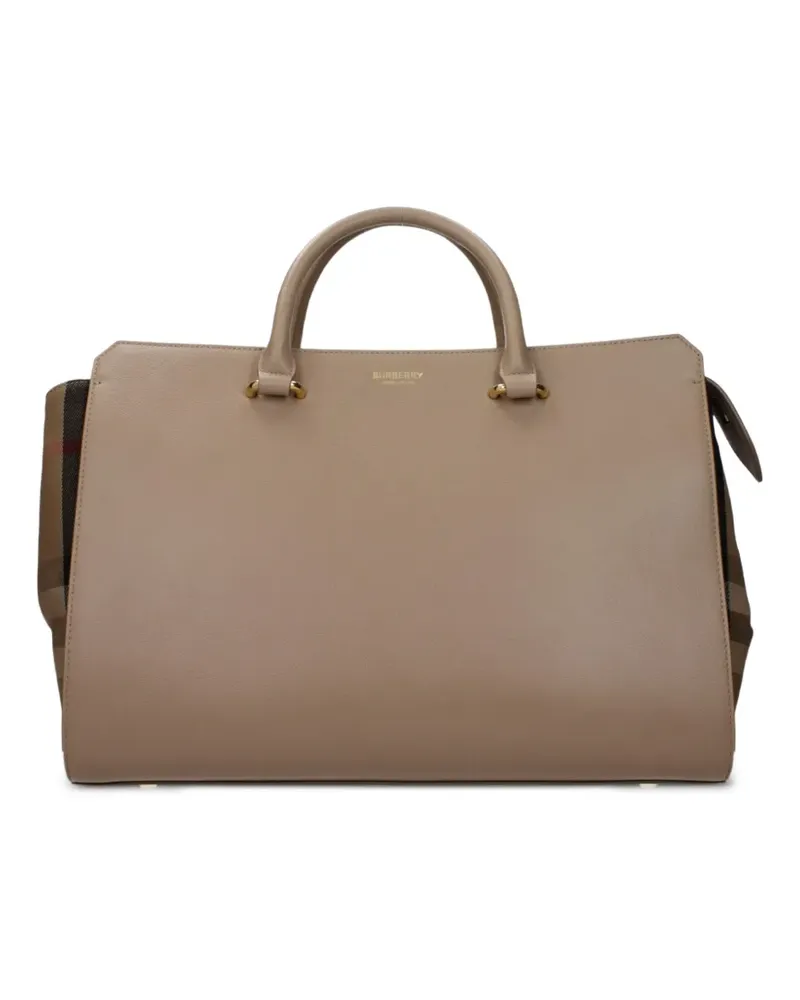 Burberry Banner check-panel leather tote bag - Nude Nude