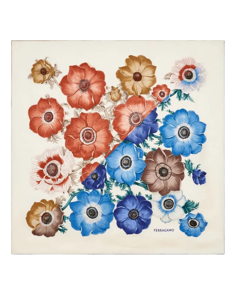 Ferragamo Seidenschal mit Anemonen-Print - Blau Blau