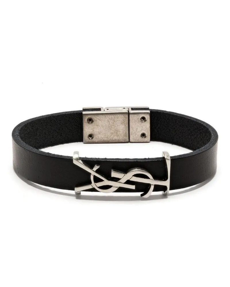 Saint Laurent Lederarmband mit Logo-Schild - Schwarz Schwarz