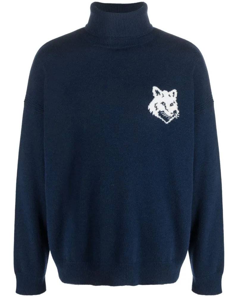 Kitsuné Intarsien-Pullover mit Fuchs - Blau Blau