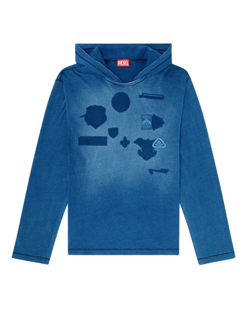 Diesel hoodie long-sleeve T-shirt with shadow-effect patches - Blau Blau