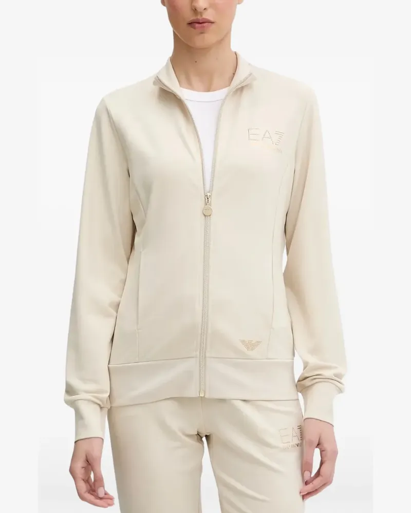 EA7 rhinestone-logo zip-up sweatshirt - Nude Nude