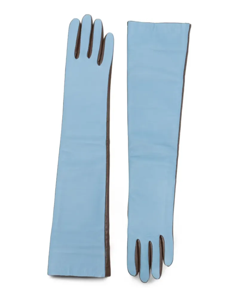 FRANKIE Shop Veneto bicolor long leather gloves - Blau Blau